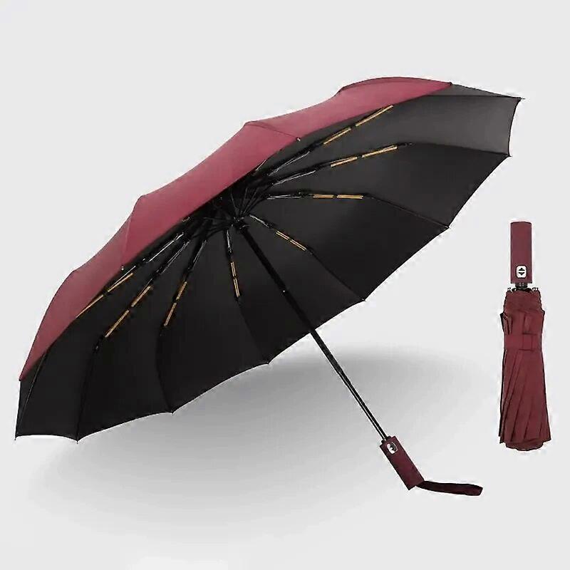 12 Bone Black Glue Fully Automatic Umbrella With Thick And Durable Keel Three Fold Umbrella UV Resistant Folding Umbrella