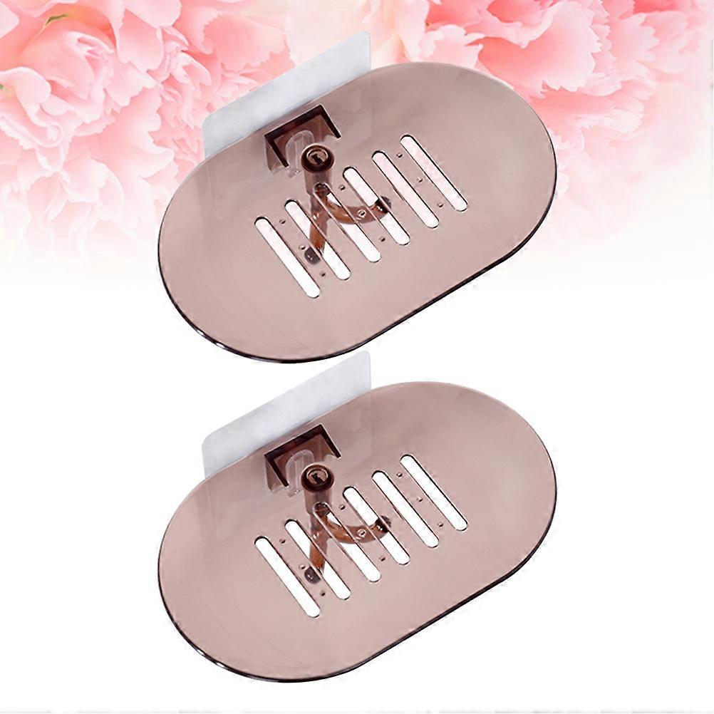Mounted Dish For Soap Draining Storage Wall Mounted Bathroom Soap Rack 2Pcs 14*9cm Coffee