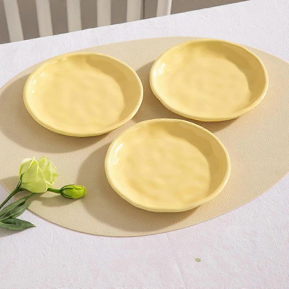 Ceramic Snack Plate Set 6 Inch Yellow Bone China Dessert Plates Easy Clean for MultiScene Use