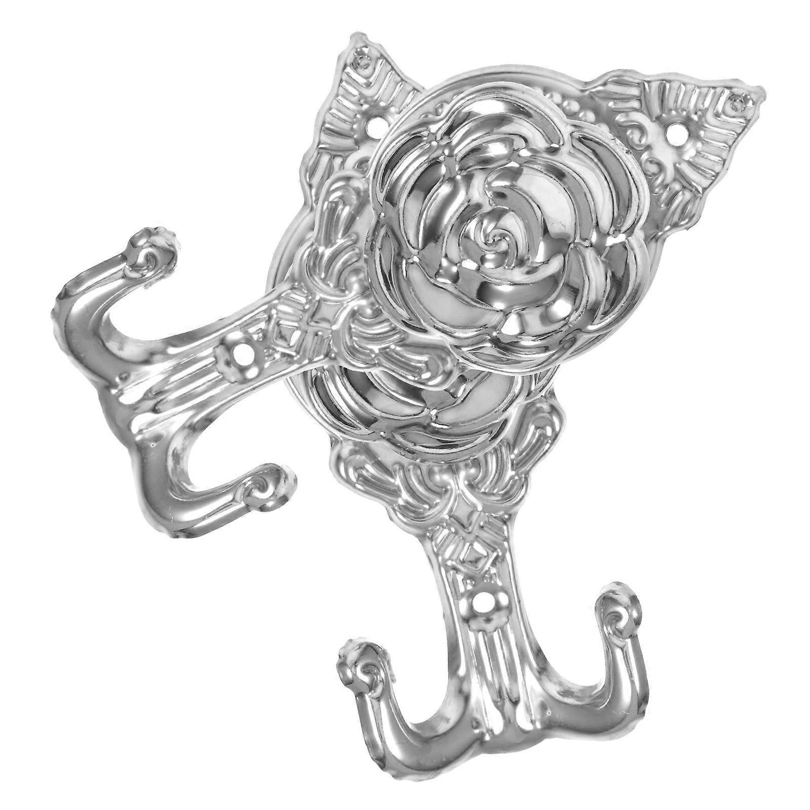 Silver Rose Shaped Iron Wall Hooks for Hanging 2Pcs Home Use
