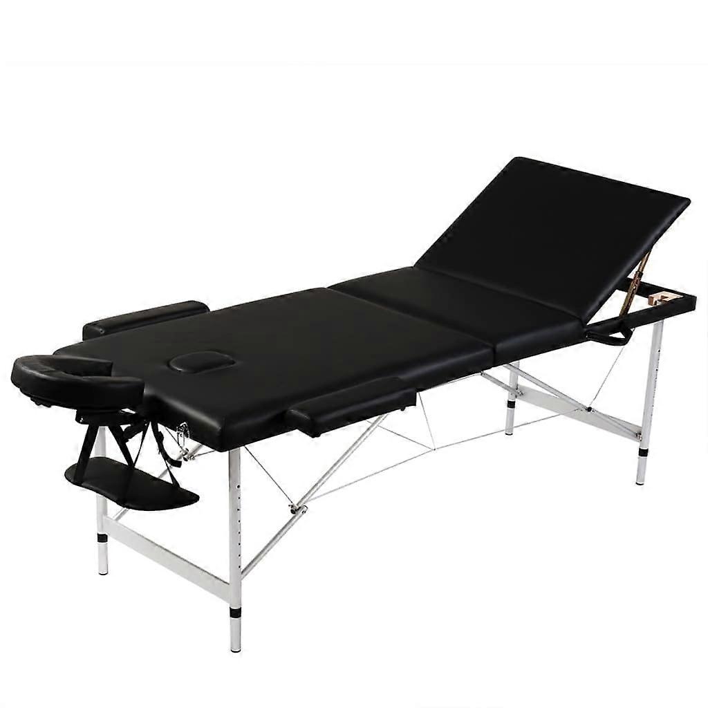 Portable Massage Table 3Zone Foldable Adjustable Height with Lightweight Aluminum Frame Black