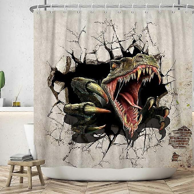 Retro fun dinosaur wall pattern, waterproof shower curtain