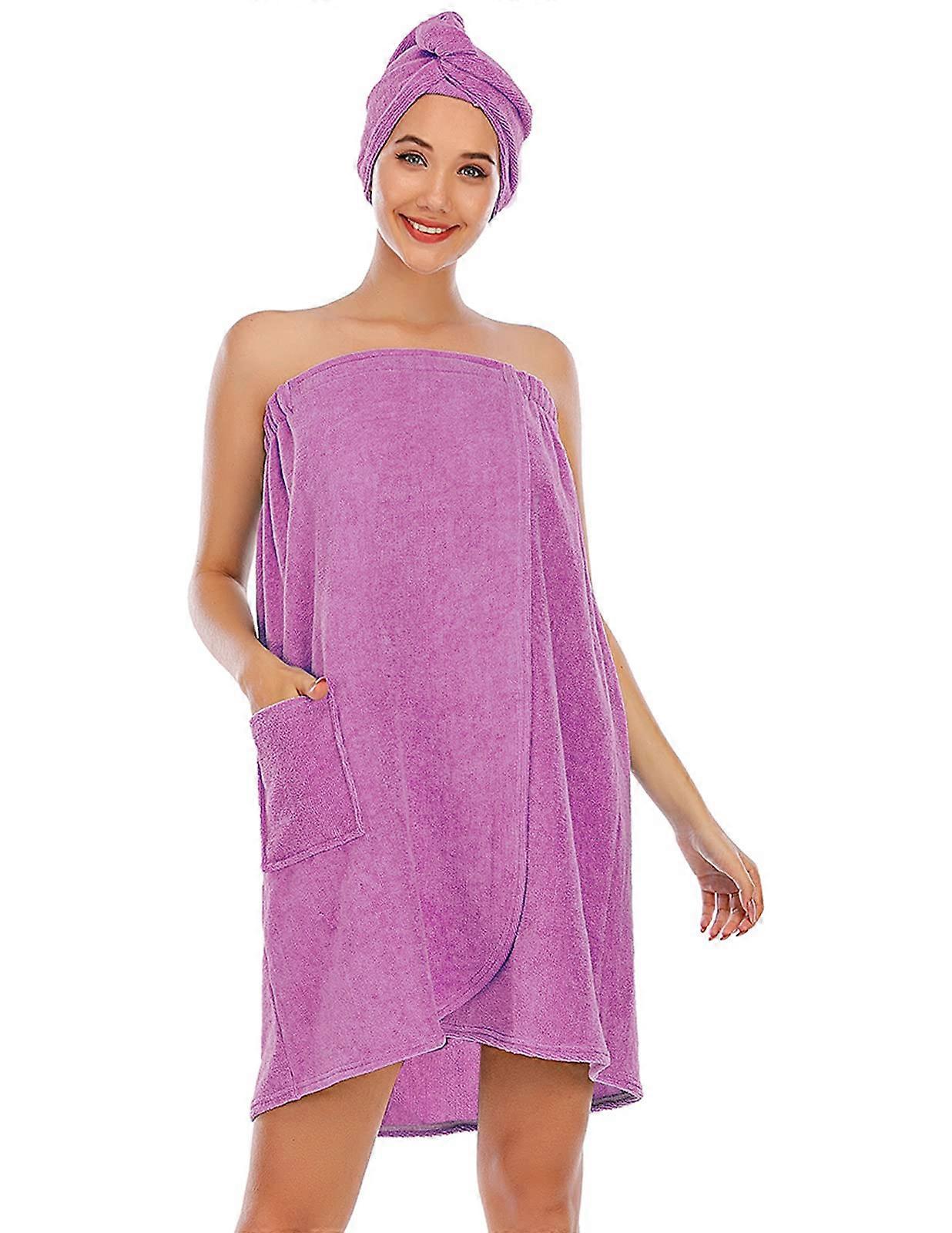 Women's Terry Cloth Spa Towel Wrap with Adjustable Closure, Elastic , QuickAbsorb Fuchsia S