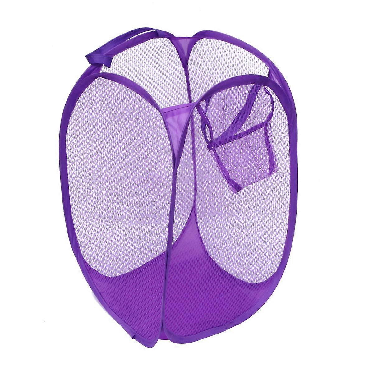 Foldable Mesh Laundry Hamper Basket with Breathable Lightweight Design for College Dorm Purple