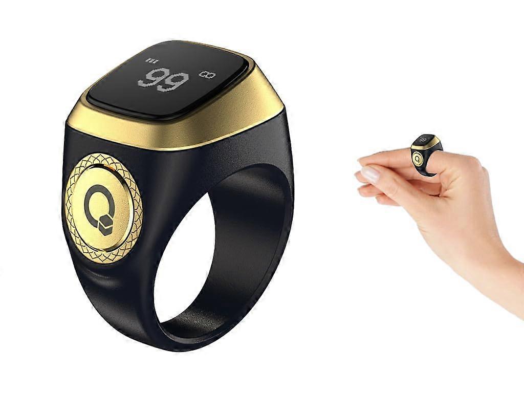 Smart Tasbih Ring with Prayer Time Notifications, Bluetooth App Sync, OLED Display, Black 18mm