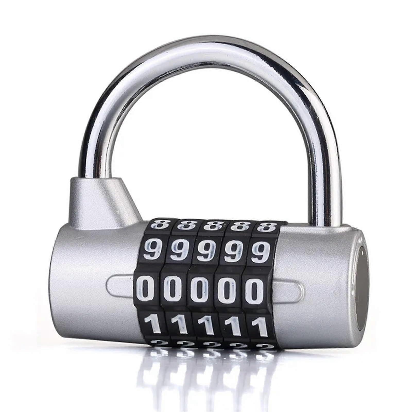5 Digit Combination Padlock with Resettable Code, Durable Zinc Alloy Security Lock, Silver