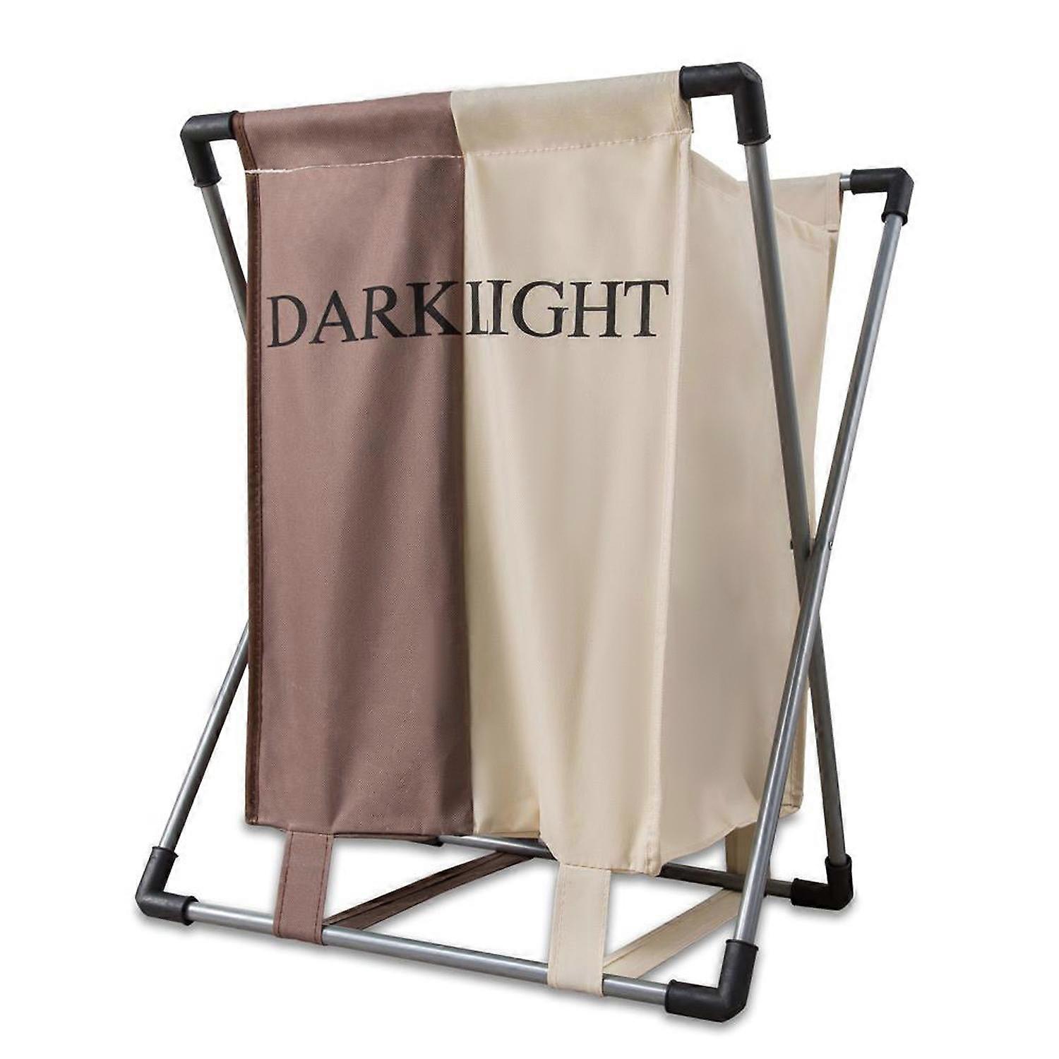 Laundry basket in CREME BRAUN - laundry container with 2 compartments and inscription made of washable fabric