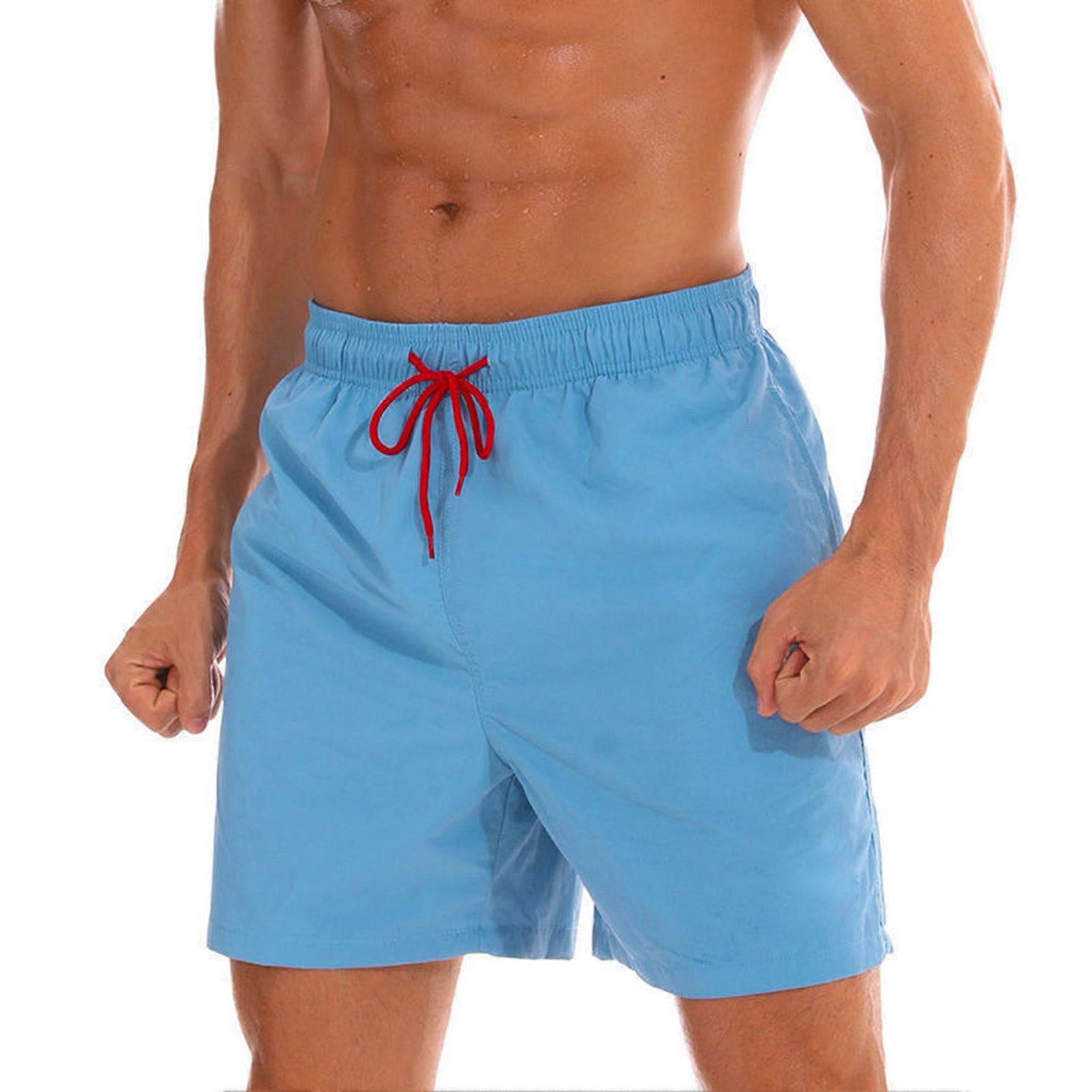 Men Beach Shorts Drawstring Waist Adjustable Fit Casual Shorts with Pockets Solid Color Versatile