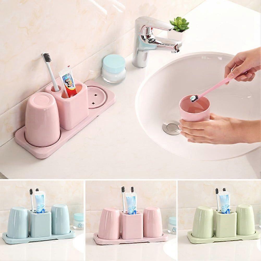Toothpaste Storage Holder,Double Toothbrush Cups Toothpaste Holder Set with Stand Bathroom