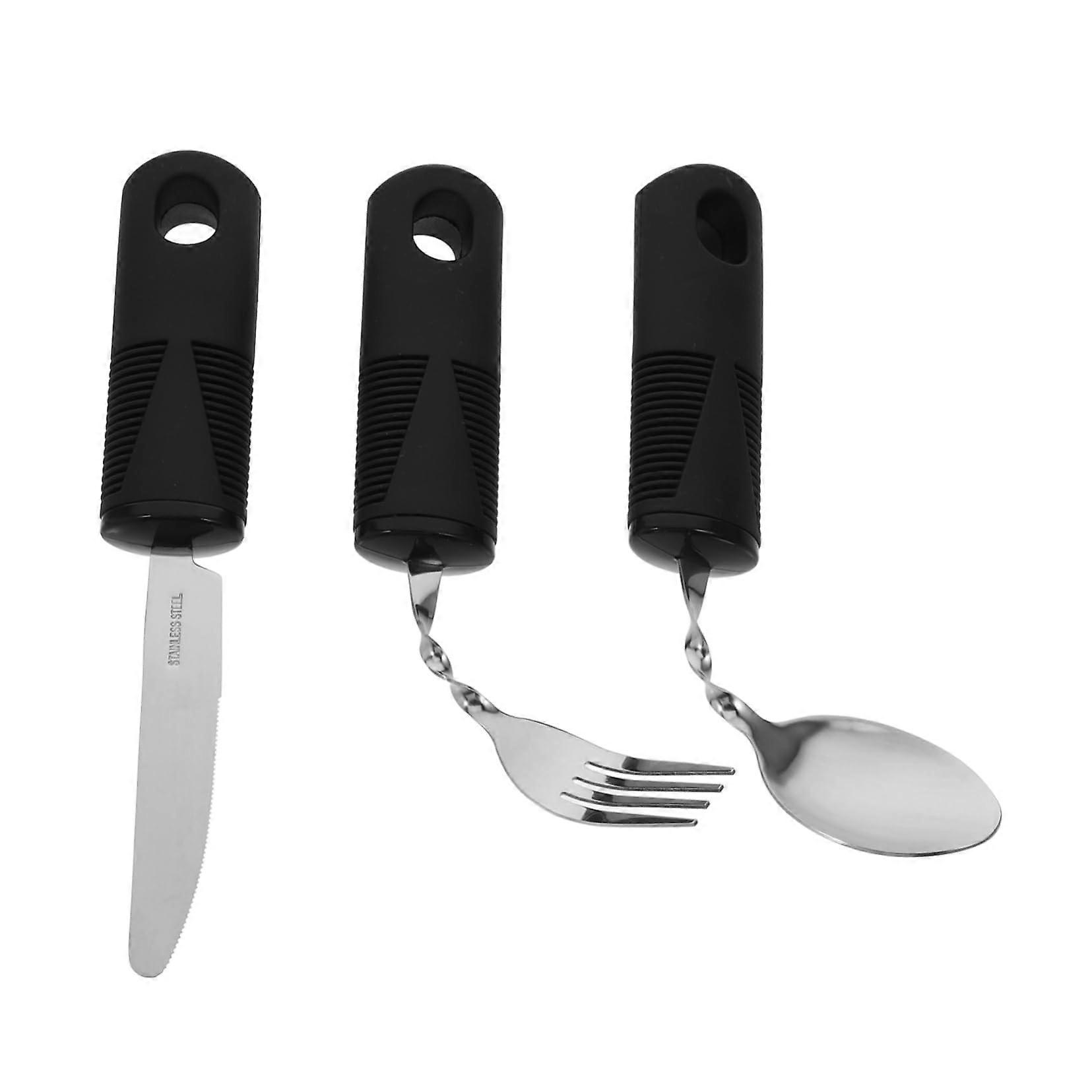 Adaptive Utensils Set with AntiShake Bendable Fork Spoon Knife for Elderly Stainless Steel