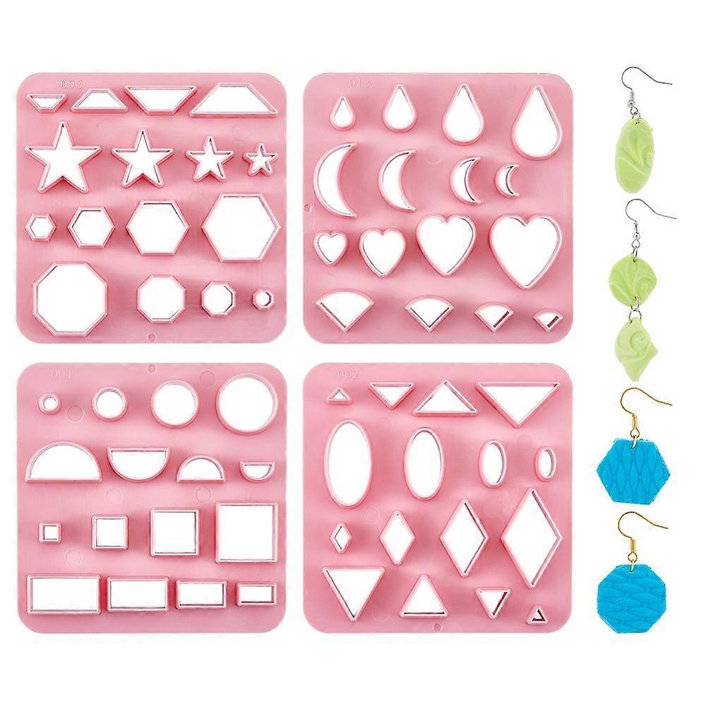 4pcs 4 styles Plastic Plasticine Tools Clay Cutters Modeling Tools Pink Mixed Shapes 10x10cm 1pc/style