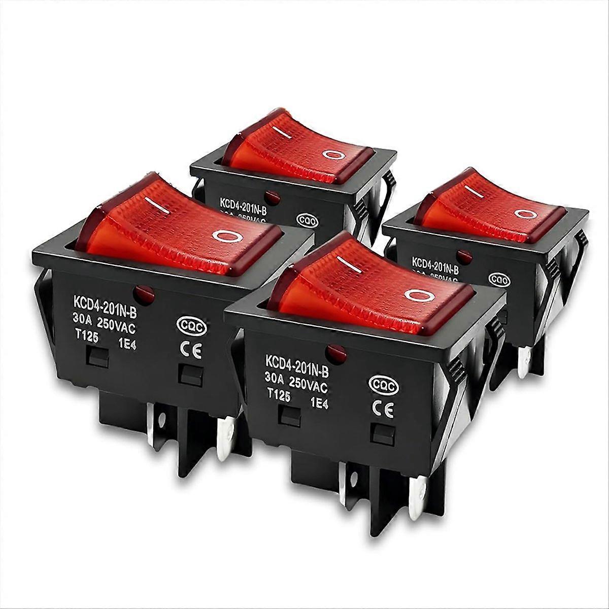 30A 250V AC DPST 4 Pin Rocker Toggle Switch 4Pack