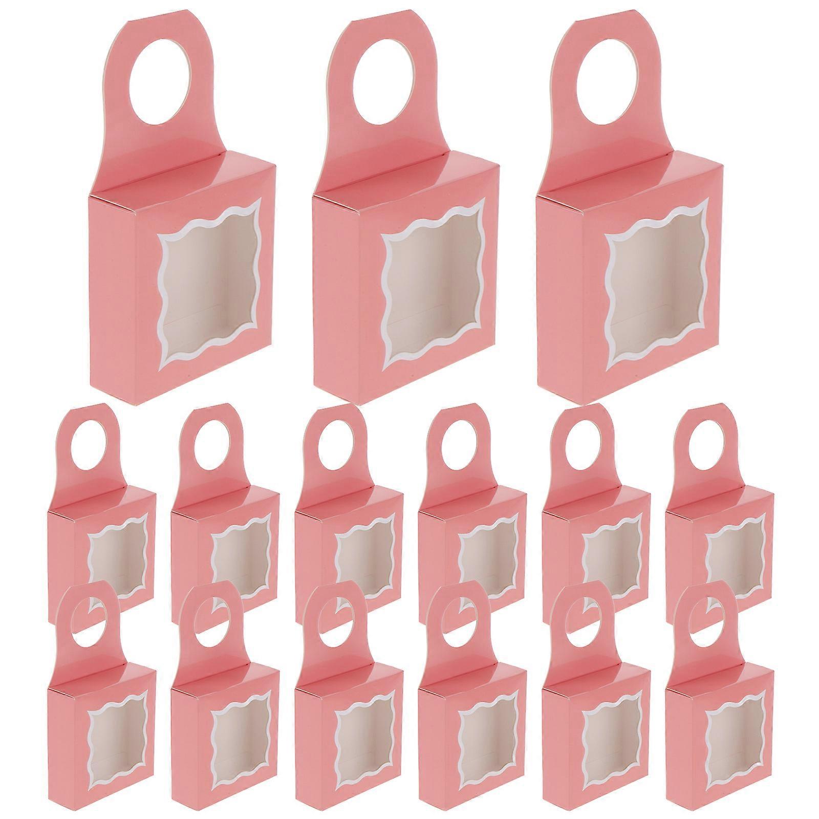 Kraft Paper Box with Window for Gift Storage 25Pcs Pink