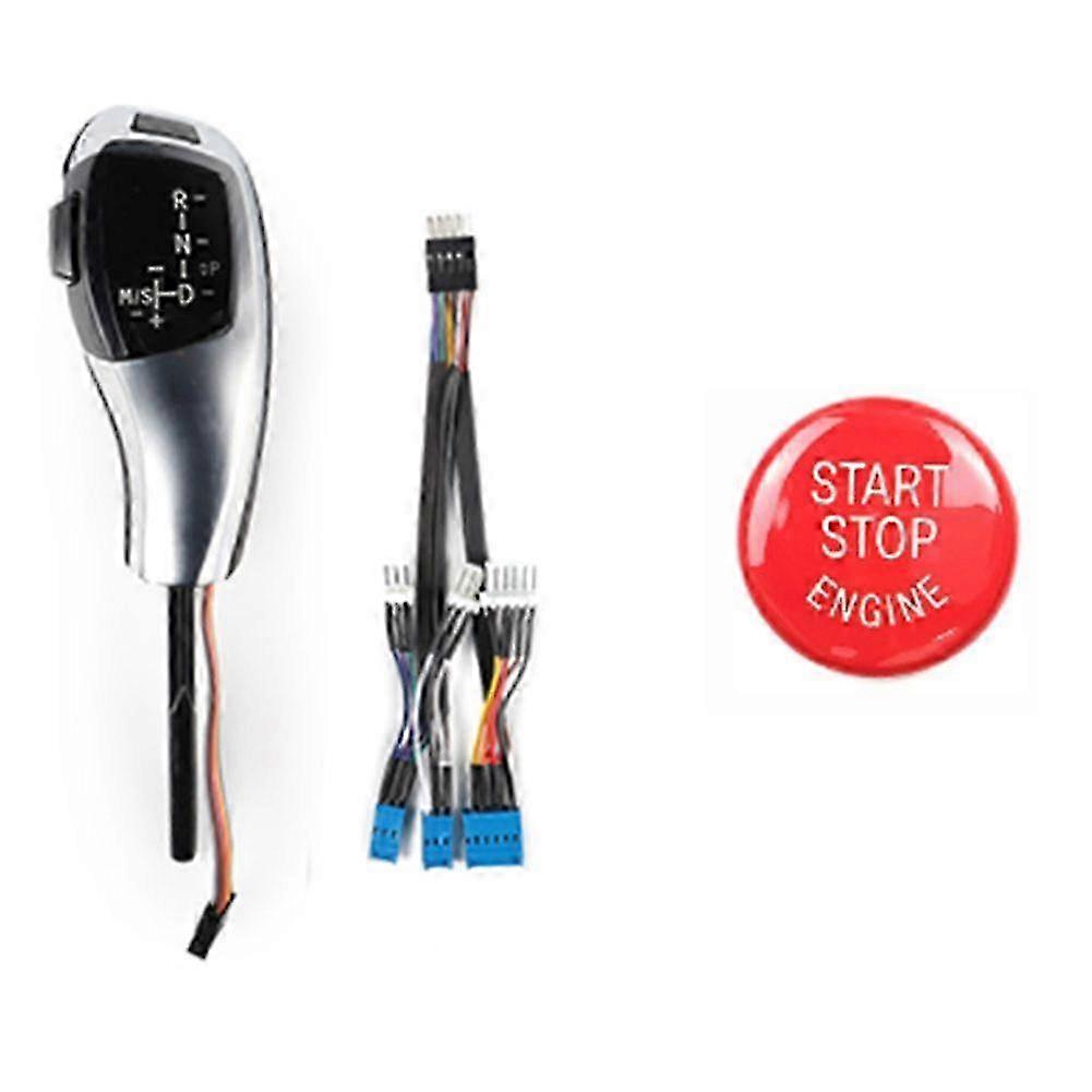 Car LED Automatic Gear Shift Knob with Engine Start Switch Button Cover compatible with BMW 3 5 Series E46 E60 E61 LHD