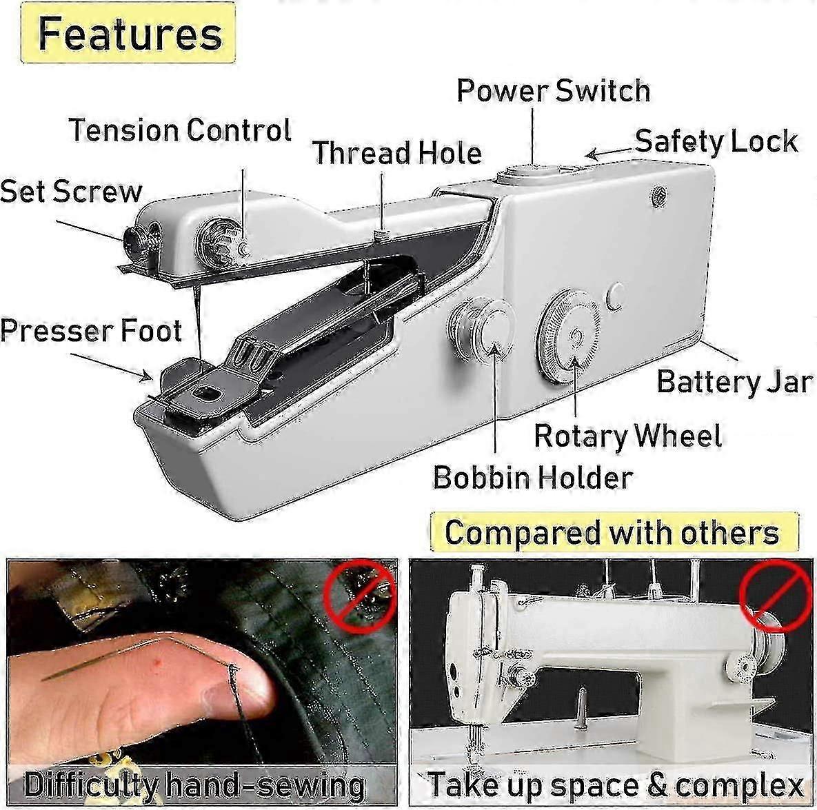 Portable sewing machine, suitable for beginners, easy to operate with multiple fabrics