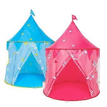 Tenda infantil portátil em formato de castelo, rosa e resistente.