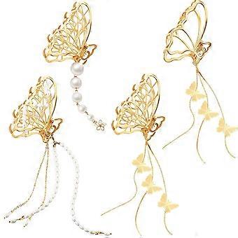 Butterfly Hair Clip 4 pièces Gold Butterfly Claw Clip Metal Butterfly Hair Claw Antislip Tassel Hair Clip Butterfly Hair Clamp Tassel Hair Catch Clip H