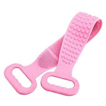 1 stk silikonbad kroppsbørste, eksfolierende lang silikon kroppsryggskrubber, lett å rengjøre, skummer godt, øko-vennlig, langvarig rosa
