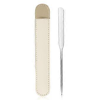 Makeup Spatula Set with Stainless Steel Blades and Faux Leather Case for Easy Mixing