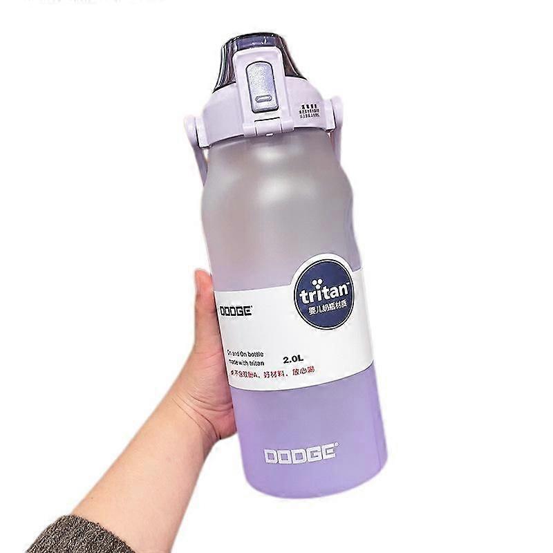 Large Capacity Portable Plastic Gradient Straw Cup Purple + Random Sticker 1500ml