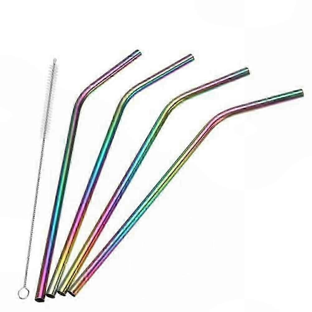 Reusable 4 Pack Rainbow Bent Metal Drinking Straws