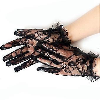 Dames Korte Handschoenen voor Bruid Zonbescherming Fringe Handschoenen Zwart