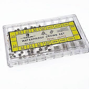 170Pcs Haste de Relógio Mista + Coroa Peças de Reparo Sortimento de Peças de Reposição Caixa Set Fg