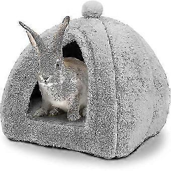 Großes Kaninchenhöhlenbett, warmes Dreiecksversteck für Kaninchen, Meerschweinchen, Frettchen und Kleintiere mit rutschfestem Boden, graues Haustierzelt, 30 x 30 x 33 cm