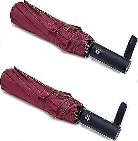 2 Pack Travel Umbrellas Windproof 12 Rib Automatic Opening Foldable Folding Compact Umbrella