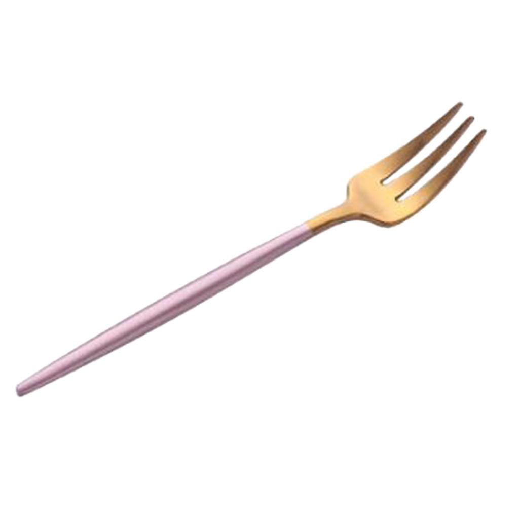 Stainless Dinner Fork Cake Flatware Cutlery Dessert Fork Pink + Golden