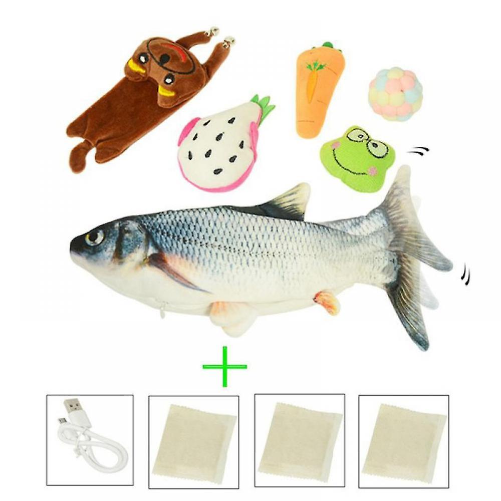 Pet Cat USB Rechargeable Electric Wagging Tail Simulation Fish Carrot 6-piece Suit (each Fish Comes With Three Bags Of Catnip)