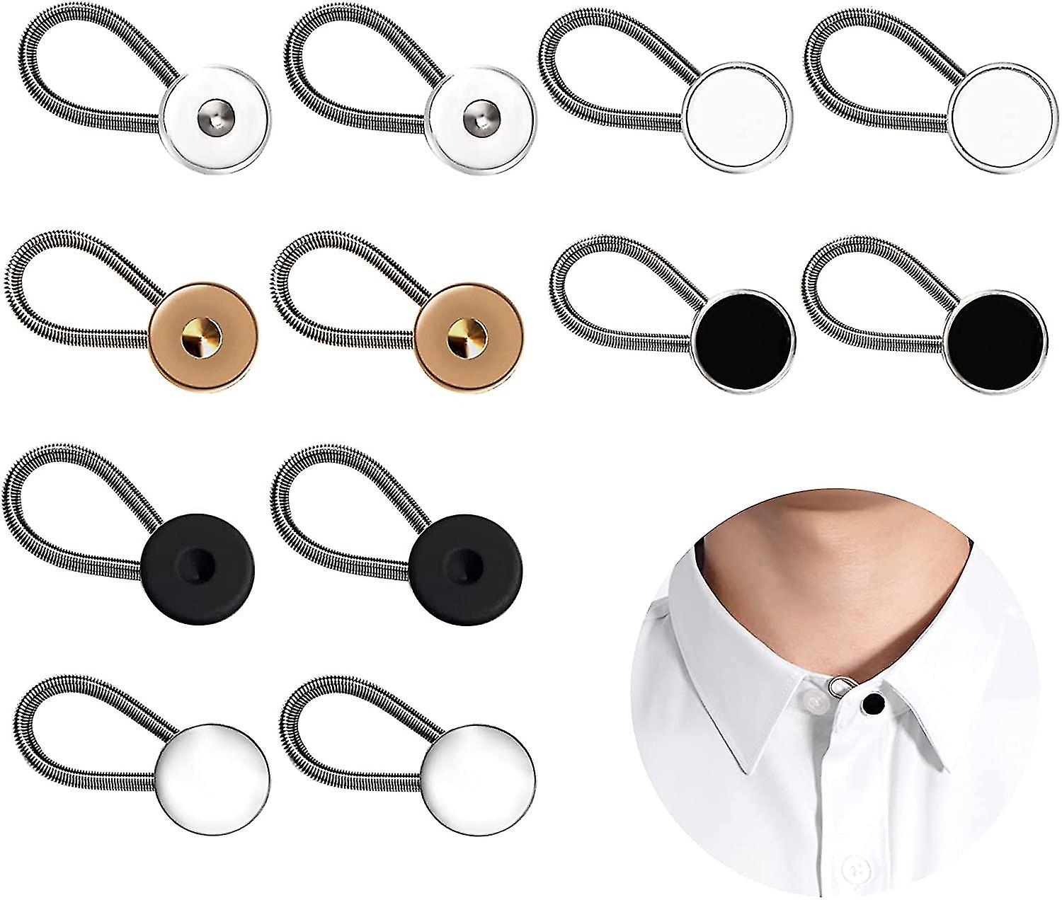 12 Pcs Collar Extenders Elastic Button Extender Collar Extenders For Mens Shirts Cuffs Dress Trouser Pants