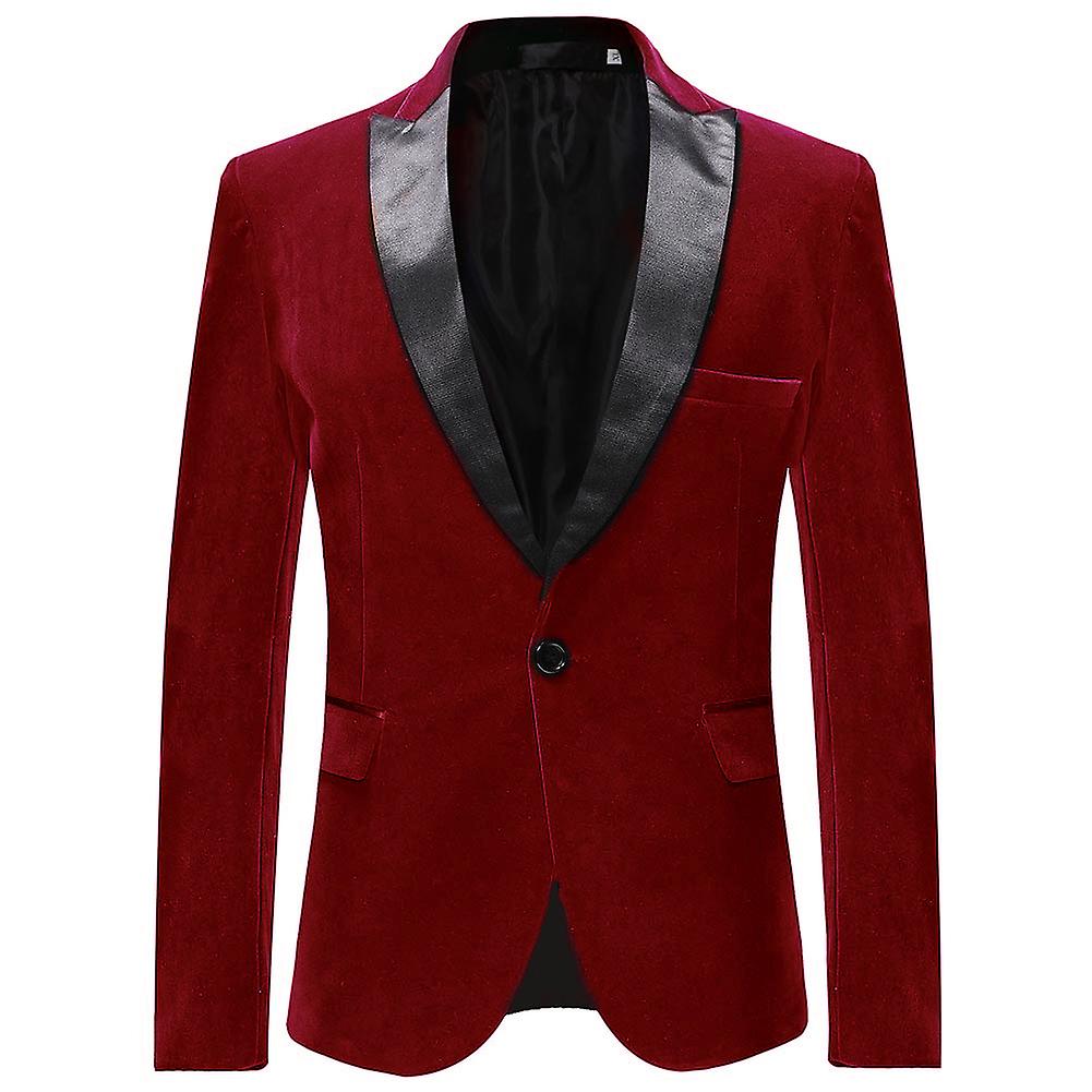 Cloudstyle Men's Formal Pleuche 1 Button Peaked Lapel Jcaket