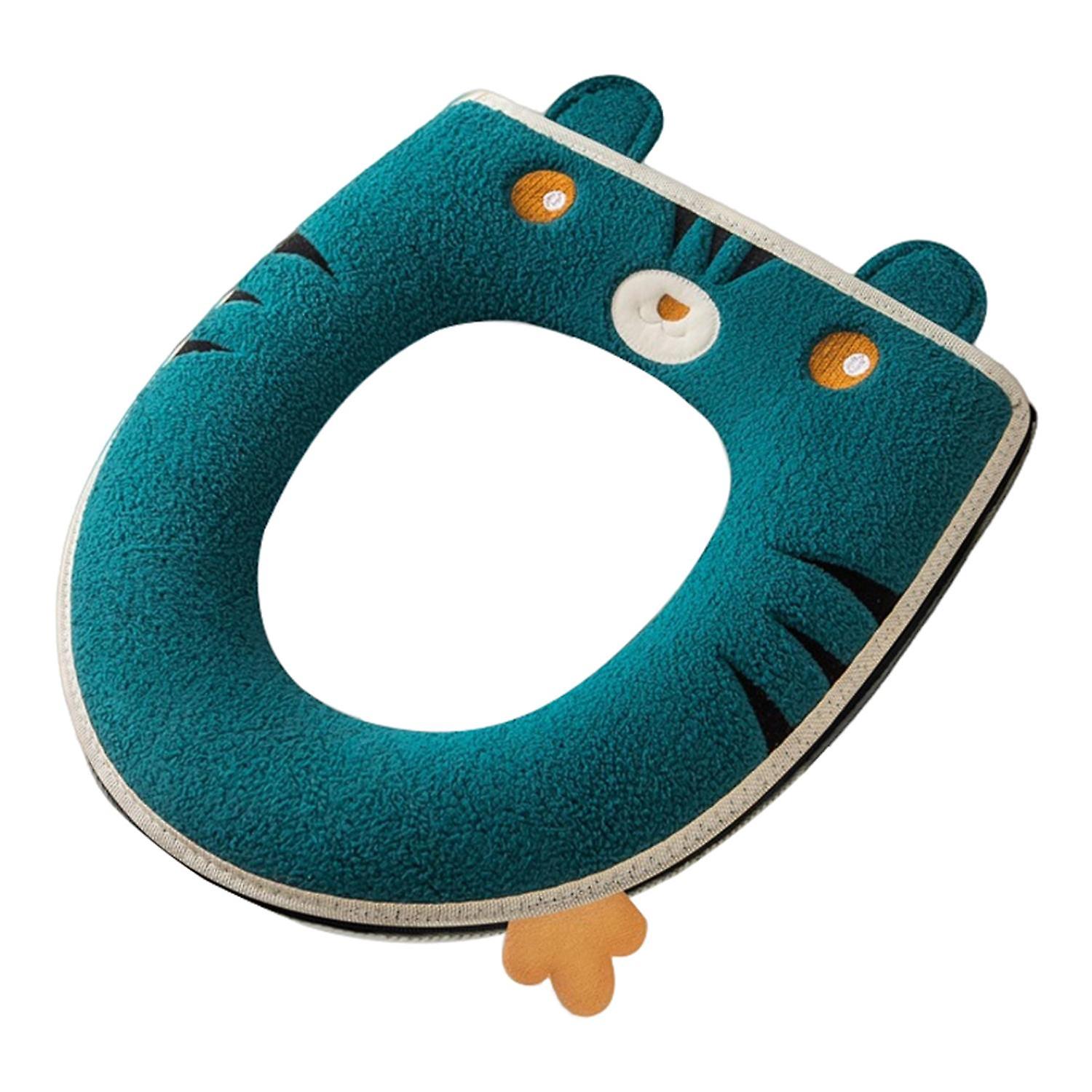 Elastic Zipper Closure Toilet Seat Cover Embroidery Flannel Warm Toilet Seat Cushion with Handle