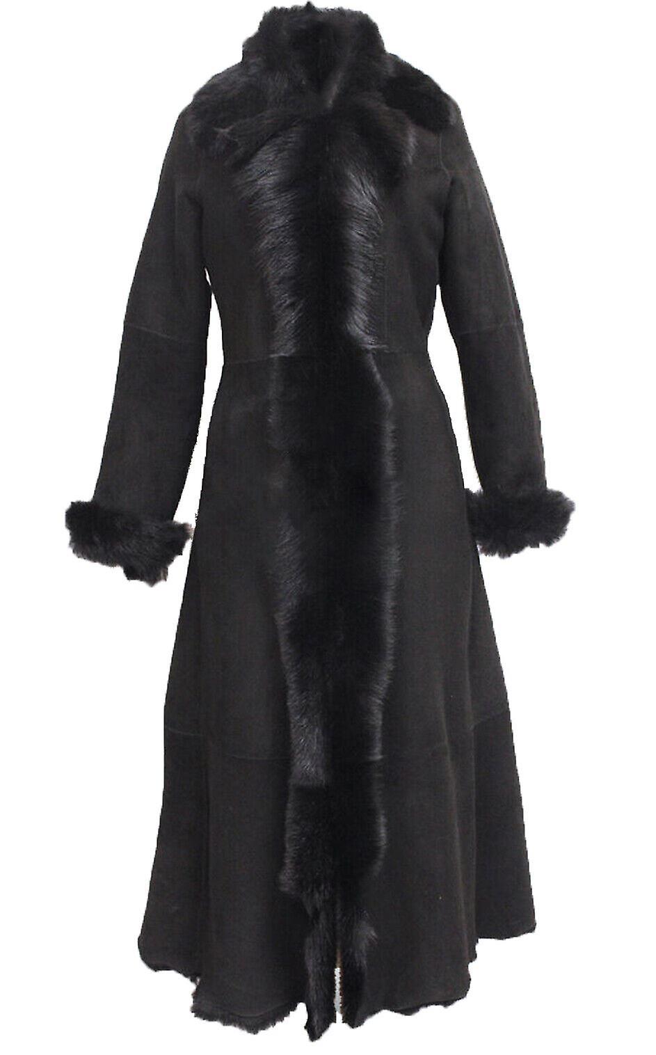 Infinity Leather Men's Black Ladies Full Length Sheepskin Toscana Shearling Merino Leather Coat Medium