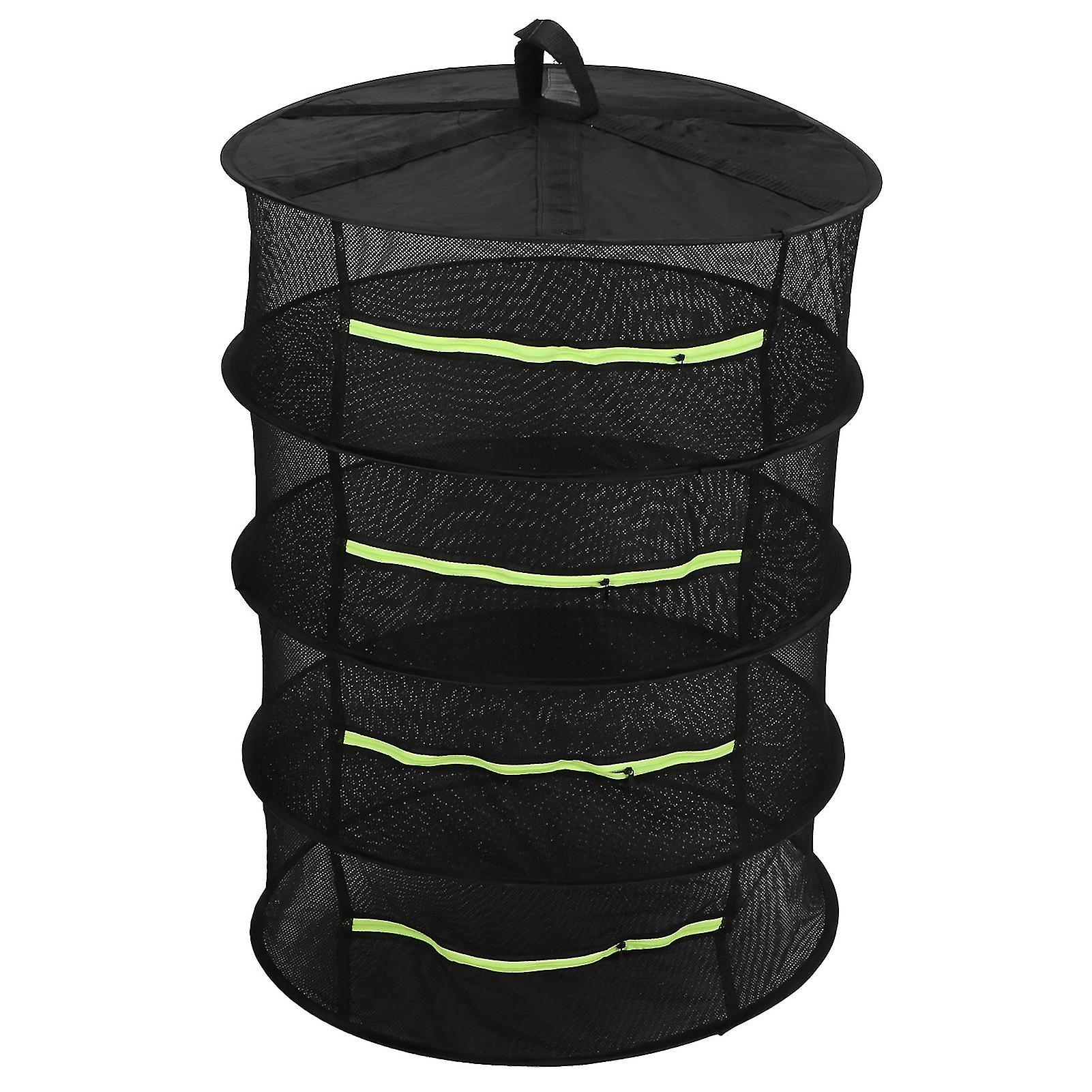 4 Tier Herb Dryer Rack with Zippers, Foldable and Hanging, Medicine Drying Net, Black, 60cm