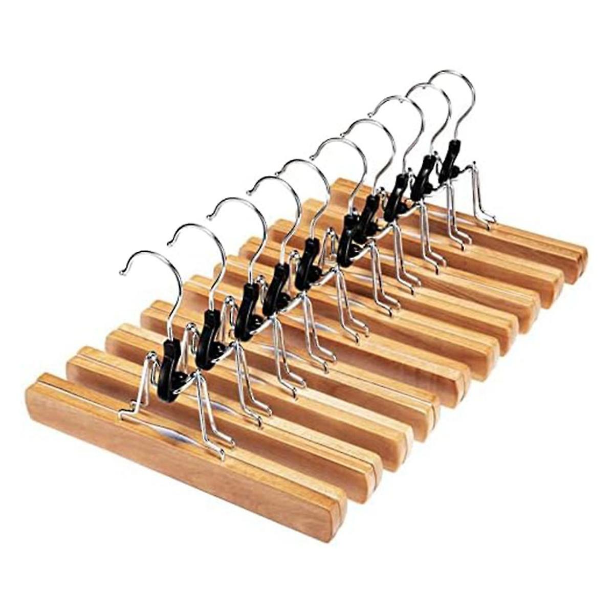 Wooden Trouser Hangers 10 Pack,NonSlip Hangers for Trousers 360 Degree Swivel Hook Pants Hanger for