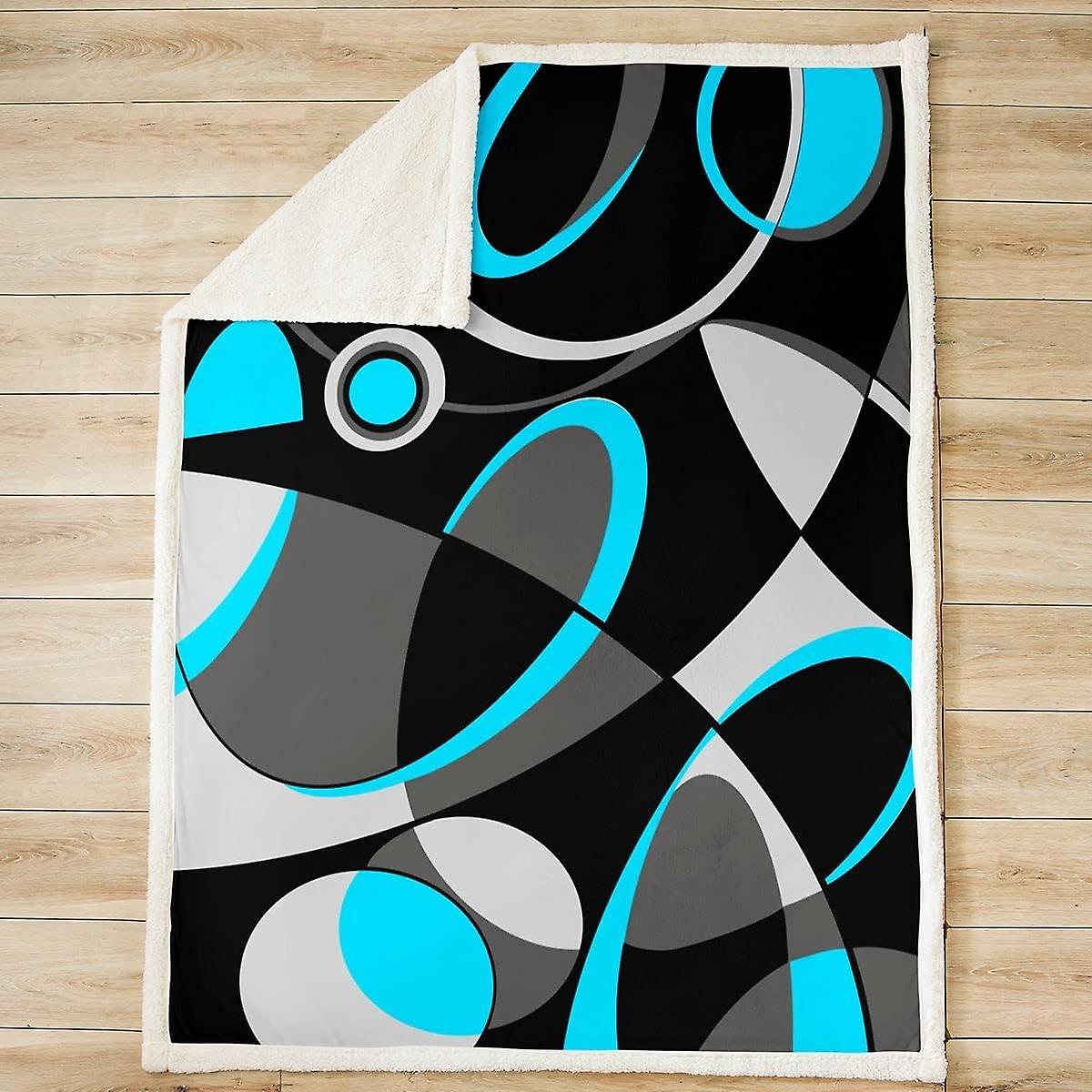 Blue Grey and Black Plush Blanket Retro Circle Geometry Fleece Throw Blanket Modern Abstract Art Sherpa Blanket for Kids Boys Girls Geometry Swirl Fuz