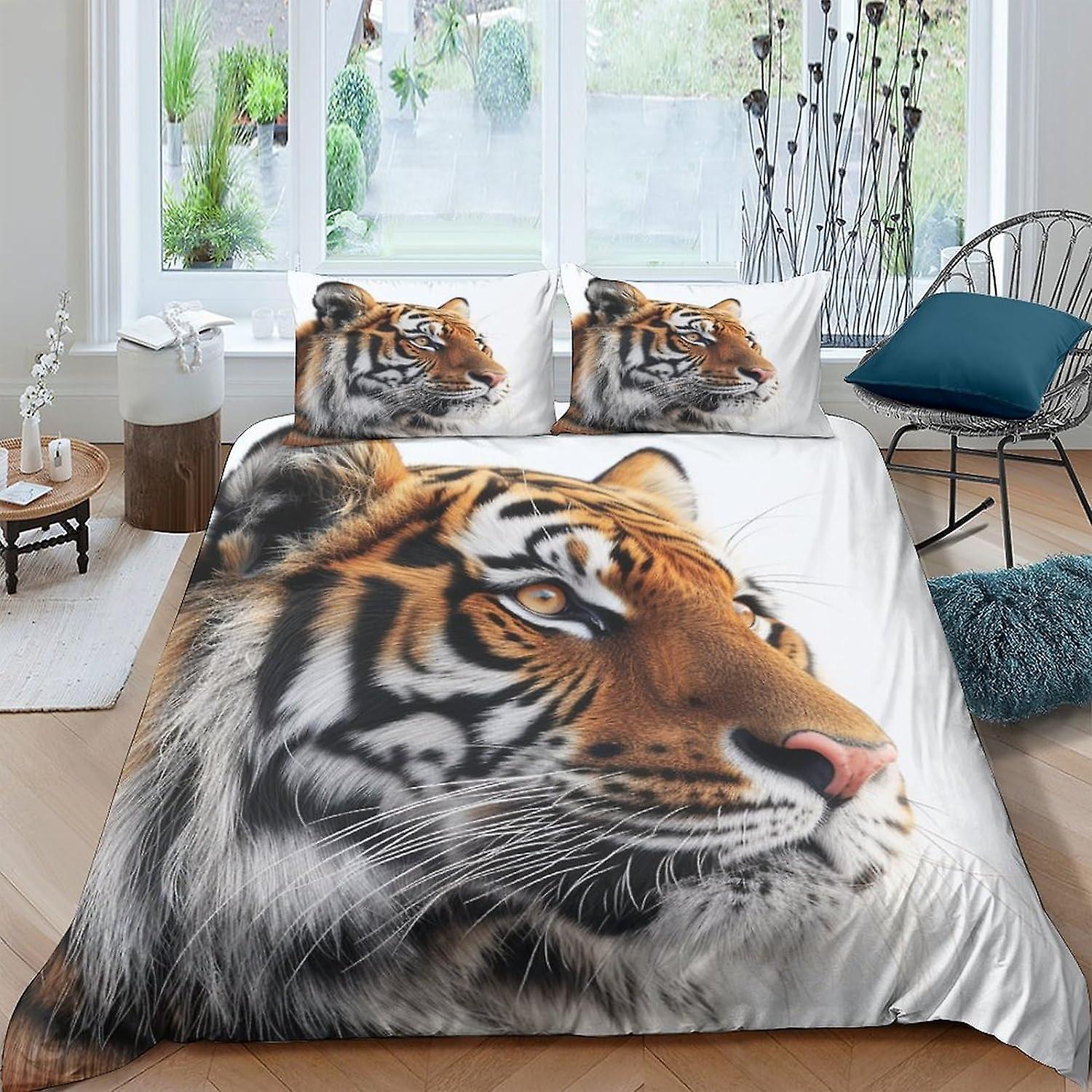 HOUKIG Tiger för pojkar Flickor Påslakan 3D-tryckta djurtäcken Täcke Täcke med dragkedja Mjuk mikrofiber sängkläder med kudde Cas