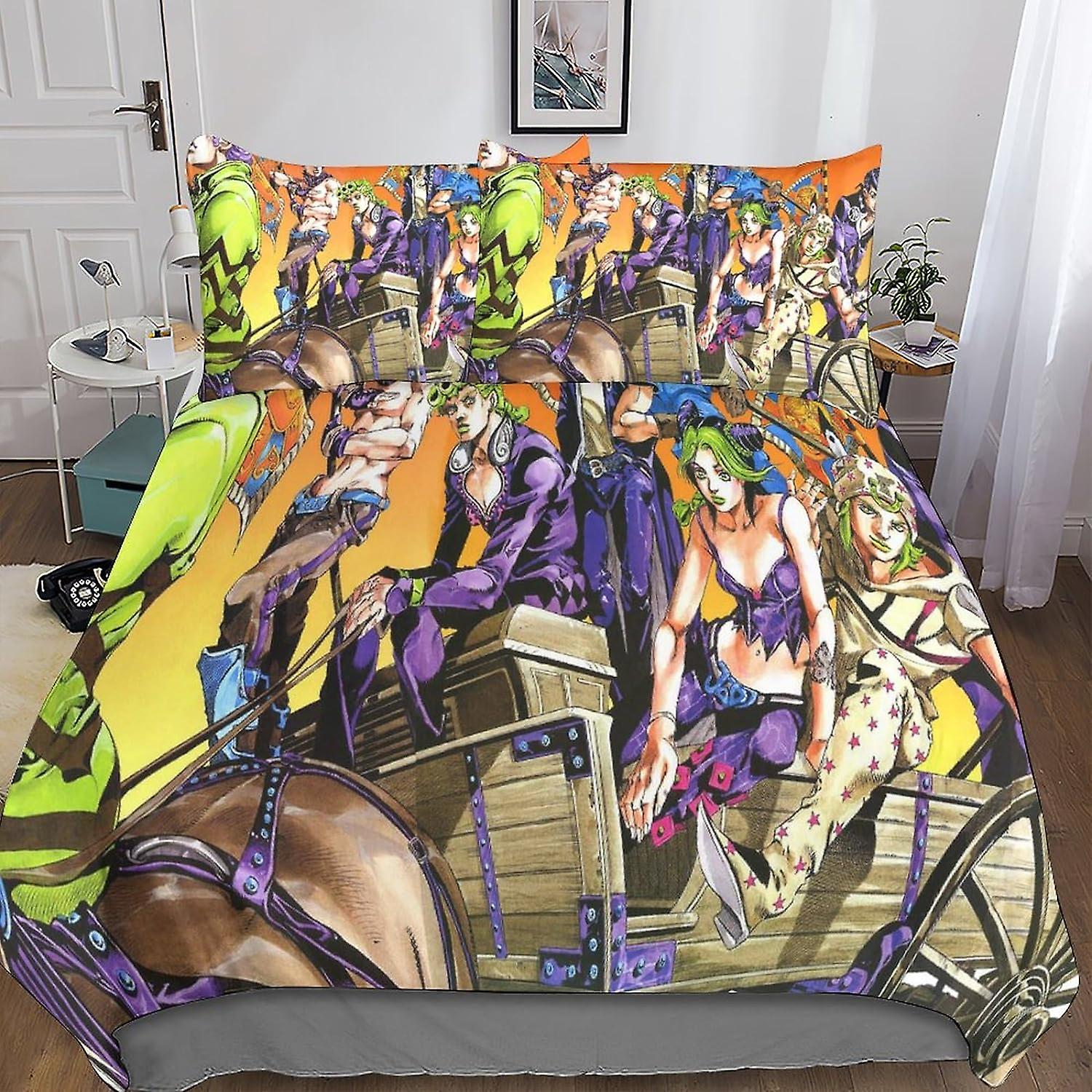 EKENOZ JoJo Sängkläder Set Bisarr Äventyr Påslakan Set för 3D-tryckt 3 Pcs Set Mjuk Andningsbar Täcke Täcke Täcke Täcke Täcke Med Dragkedja Stängning Sof