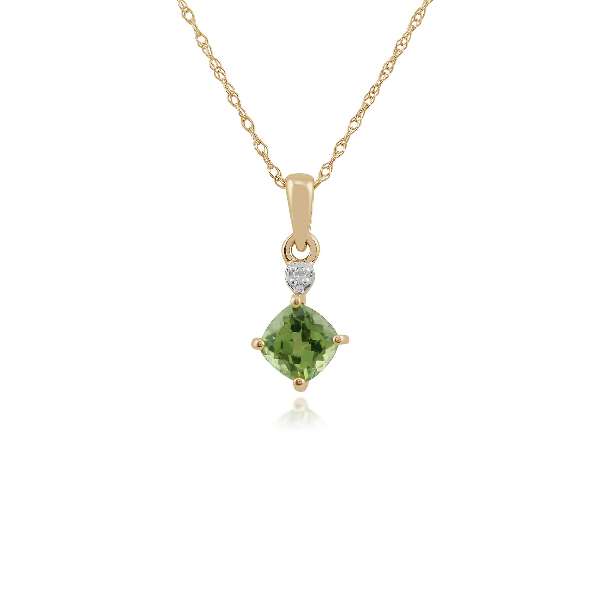 Collier pendentif Classic Square Peridot & Diamond en 9ct Or Jaune 135P1642039