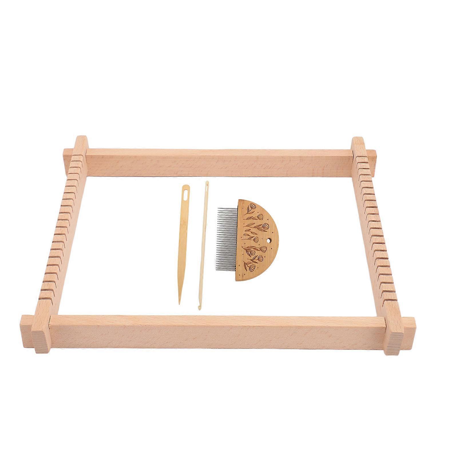 Mini Wooden Weaving Machine Kit 11x8.7in Multi Craft Weaving Loom with Needle Crochet Hook Comb DIY Kintting Loom for Beginners