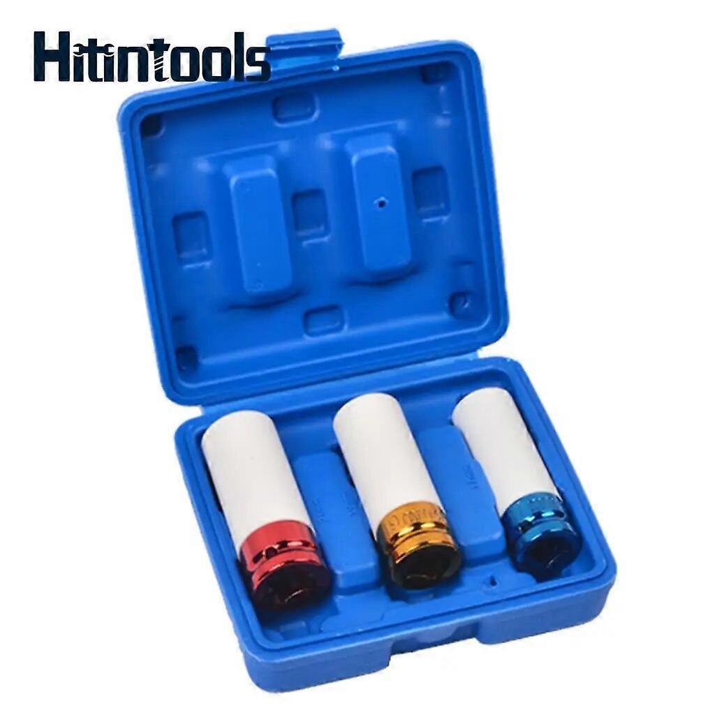 3pcs 1/2" Drive Thin Wall Wheel Deep Impact Nut Socket 17mm 19mm 21mm Car Garage Tool No.43755