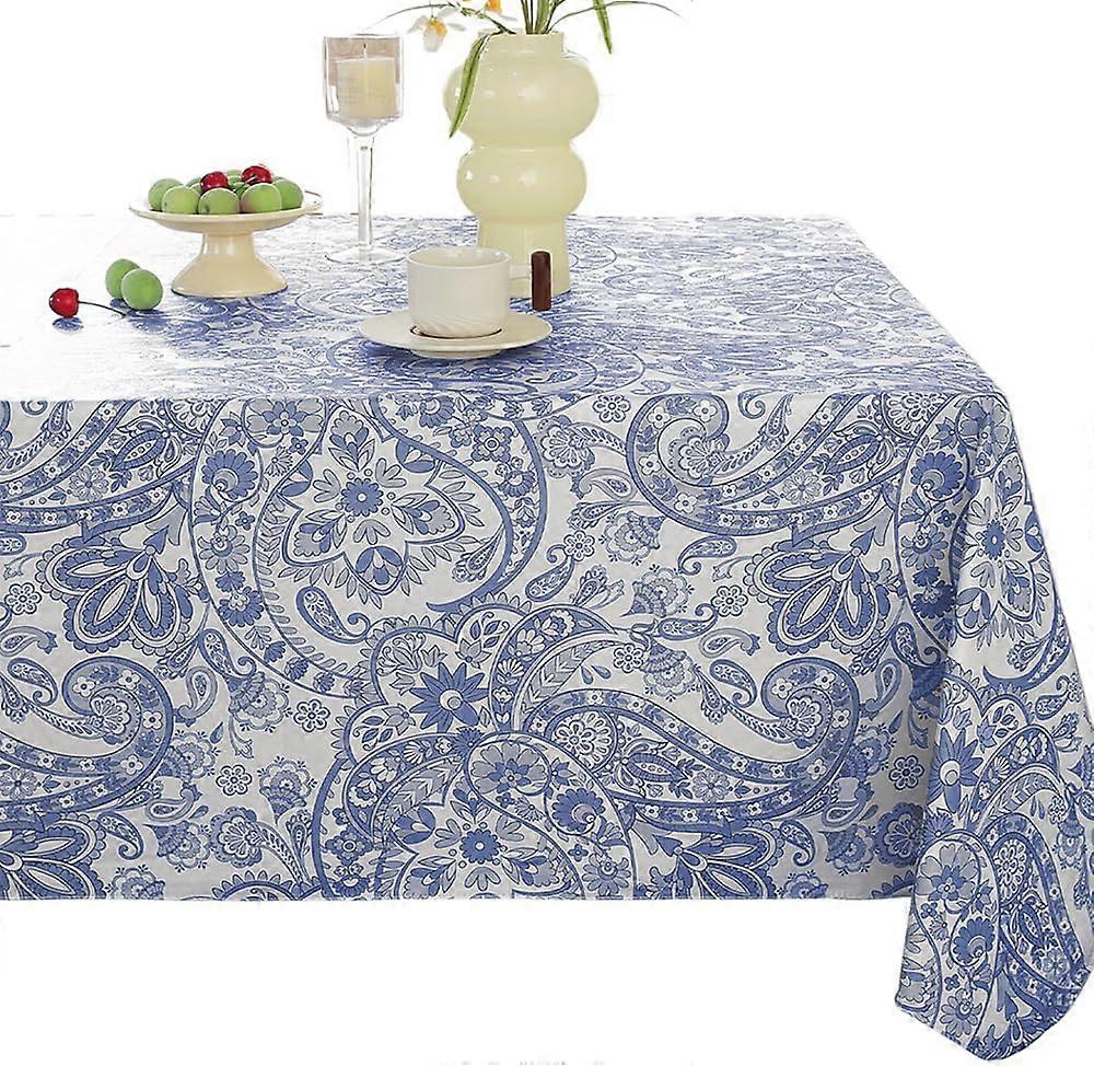 Rectangle Vinyl PVC Tablecloth,Waterproof Paisley Plastic Table Cloth with Flannel Backing,Oilproof Heavy Duty Vintage Farmhouse Table Cover for Outdo