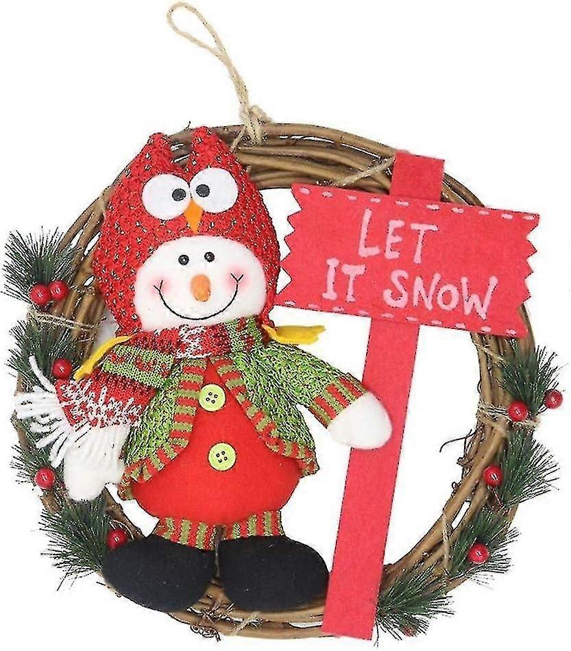 Merry Christmas Wreath Santa Claus Snowman Reindeer Dolls Artificial Rattan Hanging Ornaments Home W