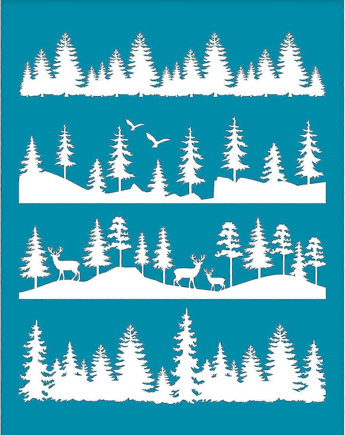 1pc Clay Stencils Tree Pattern Non-Adhesive Silk Screen Printing Stencil Deer Reusable Clay Mesh Stencils Transfer