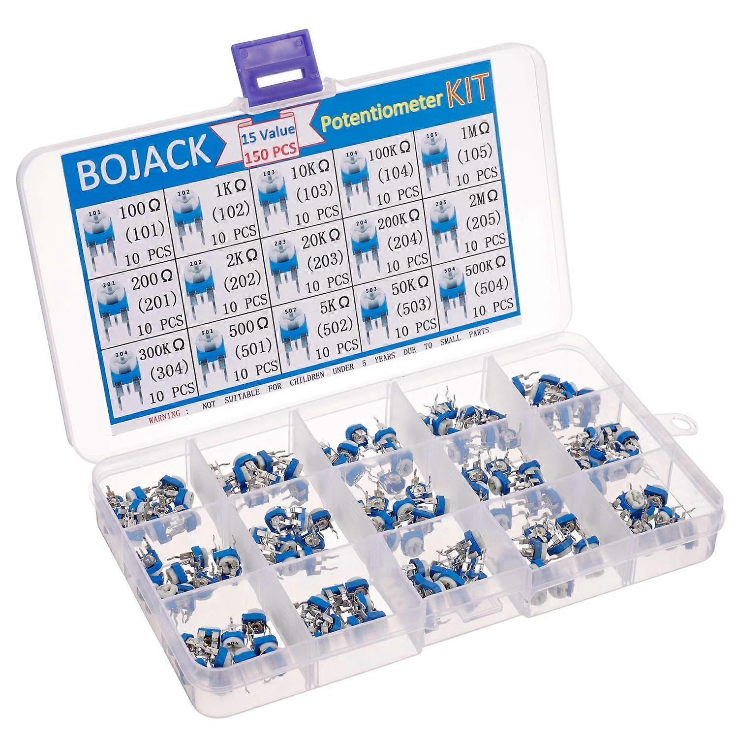 15 Valeurs 150 Pice 100 Ohm - 2M Ohm Rsistance Variable classification Kit Potentiomtre de 6 mm emball dans une bote en plastique transparente