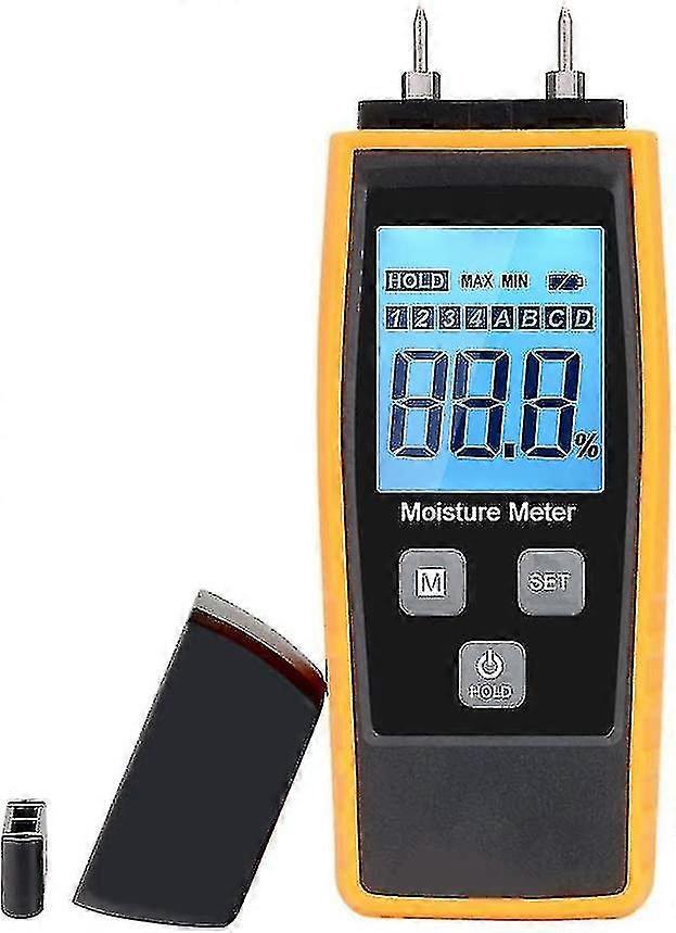 Wood Moisture Meter, Hd Digital Moisture Tester, Lcd Backlight Wood Moisture Detector, 8 Groups Calibrated For Notebook Selection And 2 Sensor Pins Hy