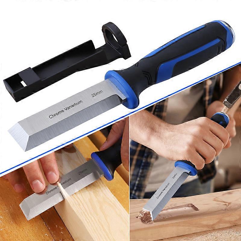 Wood Chisel CR-V Double Edge Chisel 25mm Wide Blade Steel Caps Multi-purpose Chisel for Woodworking Carving Trimming Marking