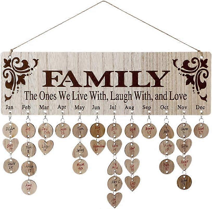 Handmade Calendar - Family Birthday Tracker Plaque with Wooden Tags and Jute Twine